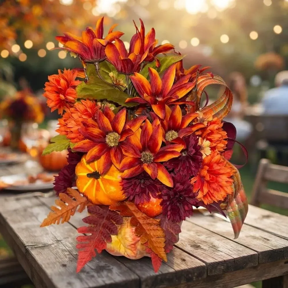 Fall Floral Pumpkin Centerpiece | Rustic Fall Floral Decor | Autumn  Arrangement